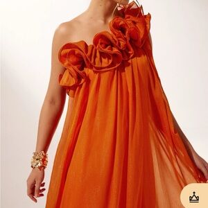 Elegant One-Shoulder Orange Dress
